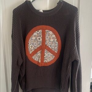 POL Dark Brown Peace Sign Sweater